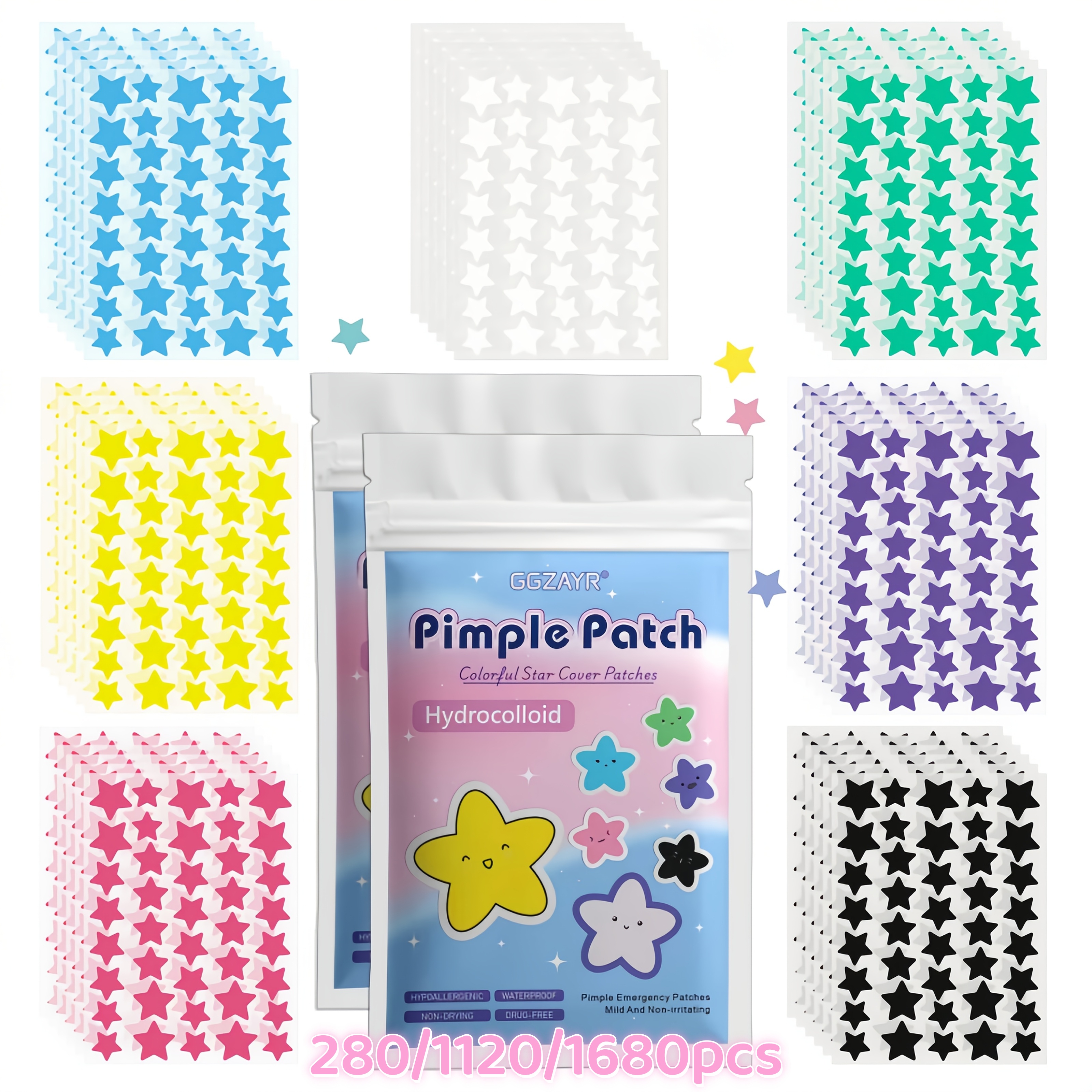 Skincare Moisturizer - 280/1120/1680pcs Seven-Color Star Pimple Patches –