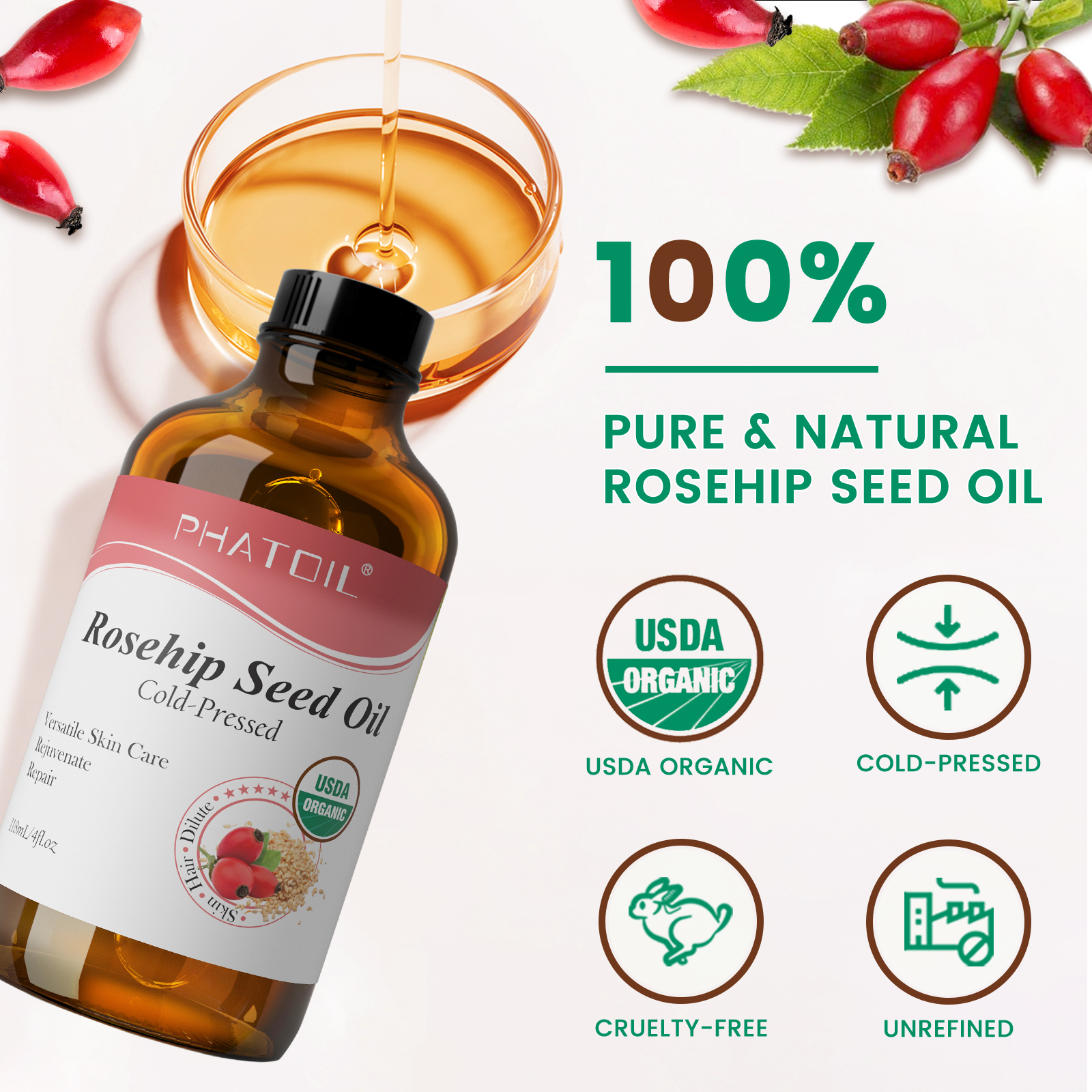 PHATOIL 118ml Organic Face Oil – Face Oil Rosehip recenzja i cena